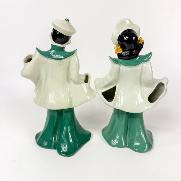 Florence Ceramics California Chinese Boy and Girl Green Ceramic Figurines - Picture 4 of 7